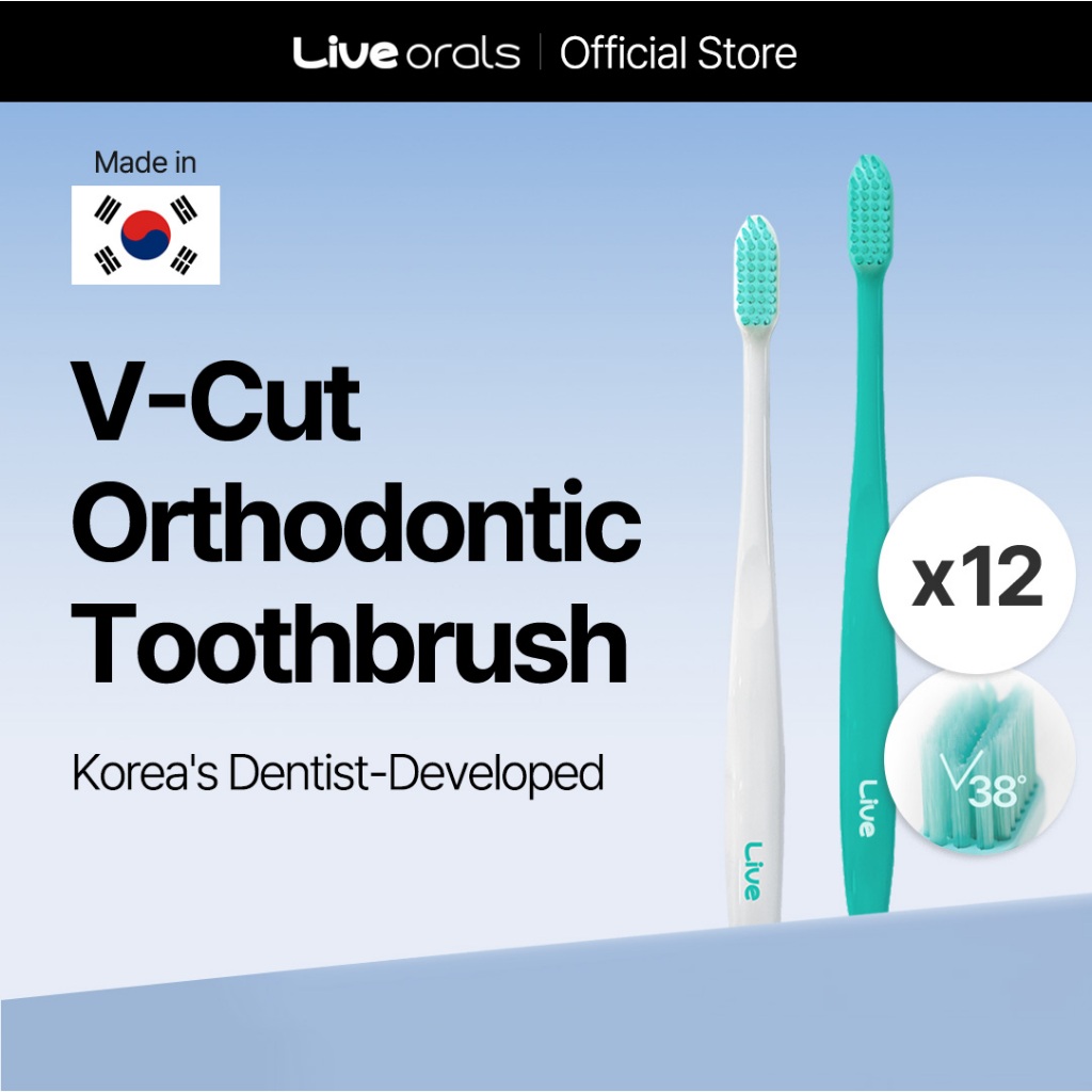 Bàn chải đánh răng chỉnh nha LiveOrals V-Cut 12ea (Bạc hà 6, Trắng 6)