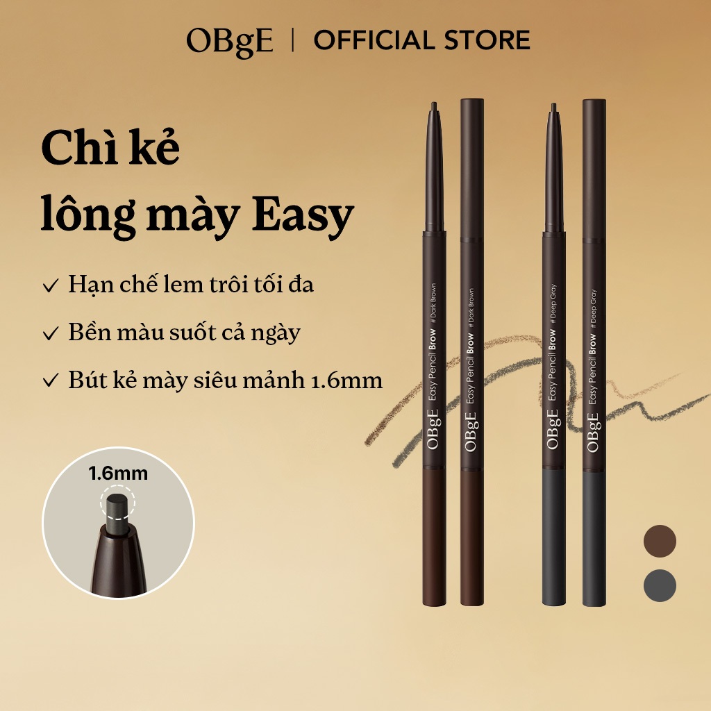 [OBgE Chính hãng] Chì kẻ mày Easy #Xám đậm / #Nâu đậm | Lông mày siêu mảnh | Giữ màu lâu trôi | Giảm thiểu lem trôi | Công thức cứng cáp và chắc chắn | 2 màu sắc tùy chỉnh cho nam giới