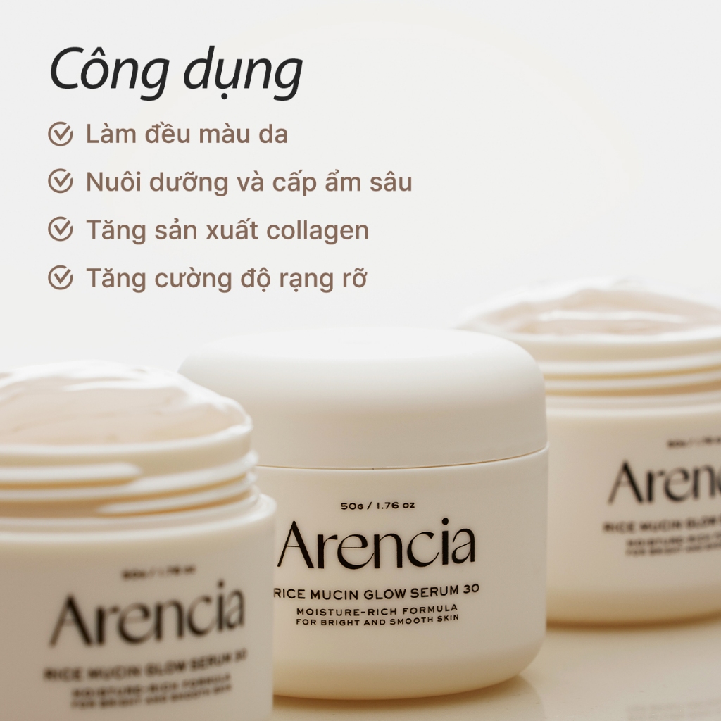 [Arencia] Tinh chất Rice Mucin Glow 30 50g | Rạng rỡ, dưỡng ẩm