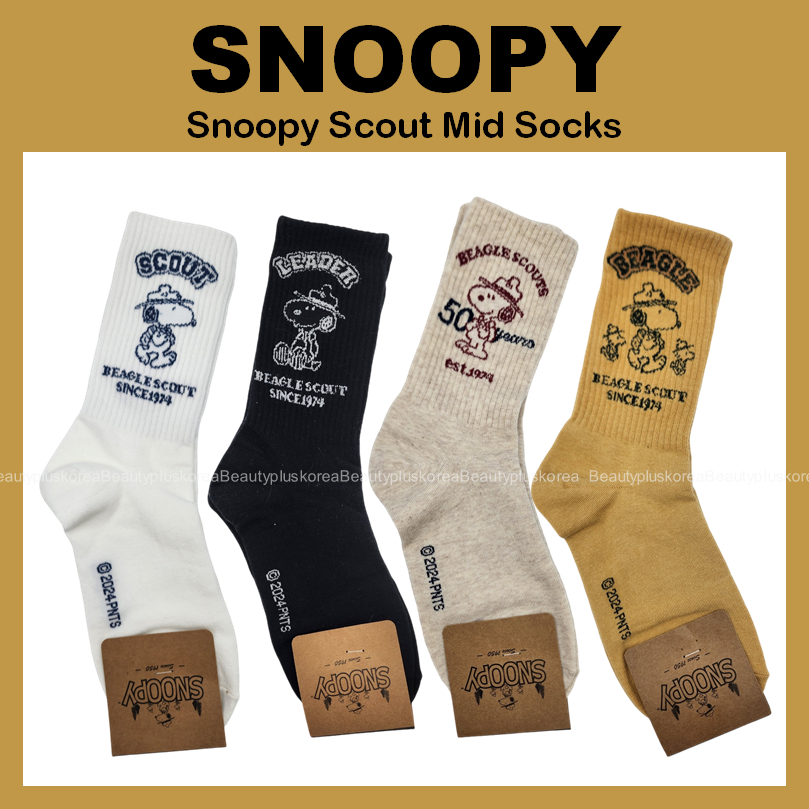 [Snoopy] Tất Snoopy Scout Mid (Ngà / Vàng / Trắng / Đen)