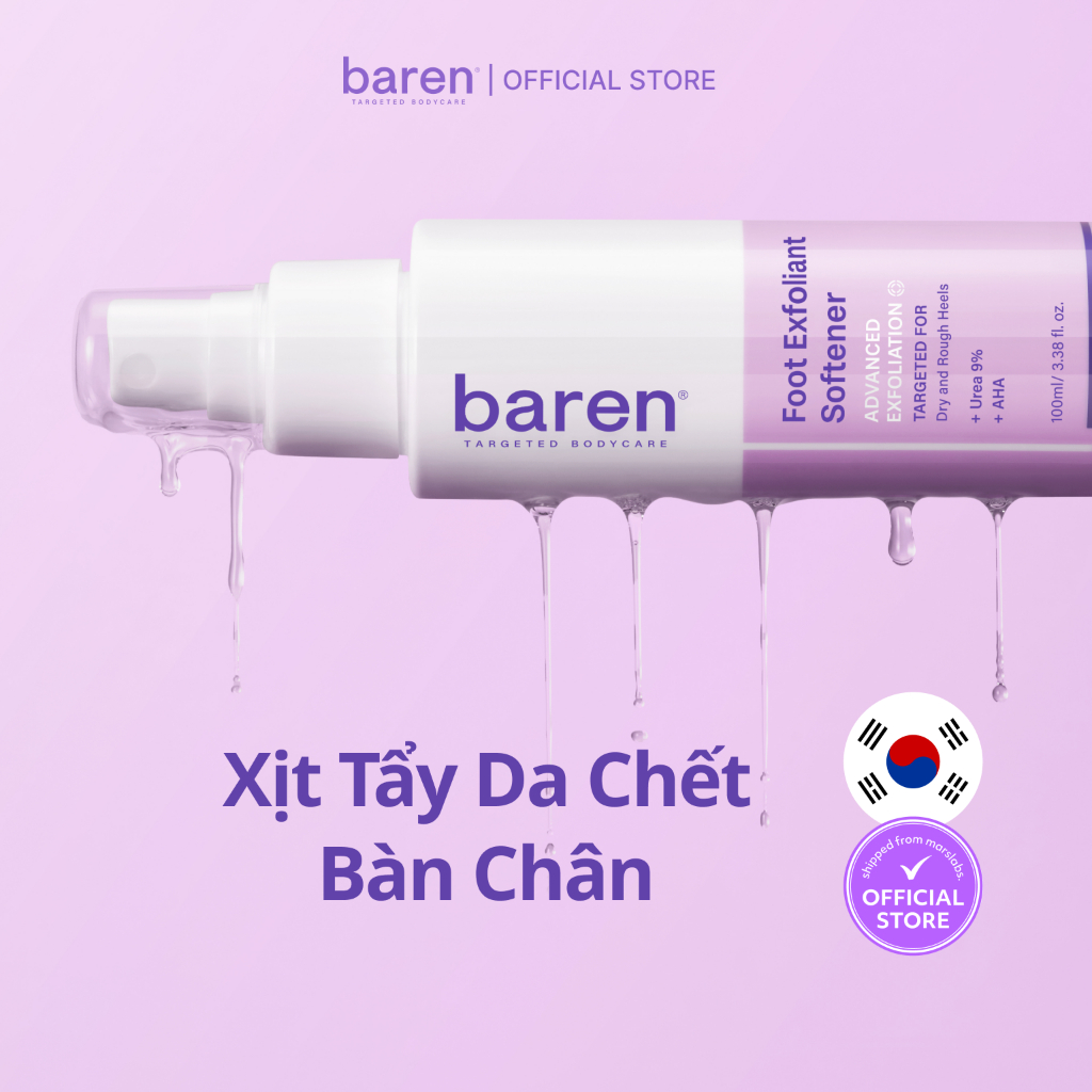 BAREN | Xịt Tẩy Da Chết Bàn Chân [Loại bỏ vết chai, Thành phần tự nhiên]