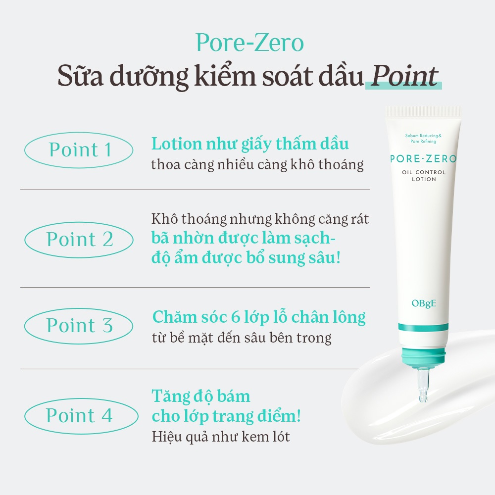 [OBgE Chính hãng] OBgE Pore Zero Oil Control Lotion 70ml Kiểm Soát Dầu, Da Mịn Thoáng, Hỗ Trợ Se Khít Lỗ Chân Lông