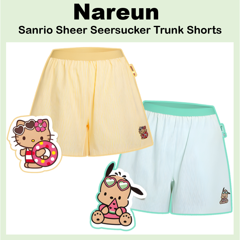 [Nareun] Quần lót Sanrio Sheer Seersucker thiết kế mùa hè giới hạn, quầnshort trunk họa tiết Kitty và Tanning Pochacco
