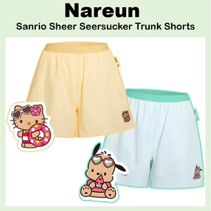 Quần lót Sanrio Sheer Seersucker thiết kế mùa hè giới hạn, quầnshort trunk họa tiết Kitty và Tanning Pochacco