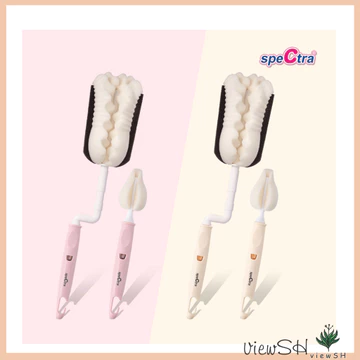 [Spectra] Bộ cọ bình sữa (Bàn chải bình xoay + Bàn chải núm vú), Bàn chải bình sữa cho bé, miếng bọt biển bình sữa, bộ dụng cụ làm sạch bình sữa cho bé