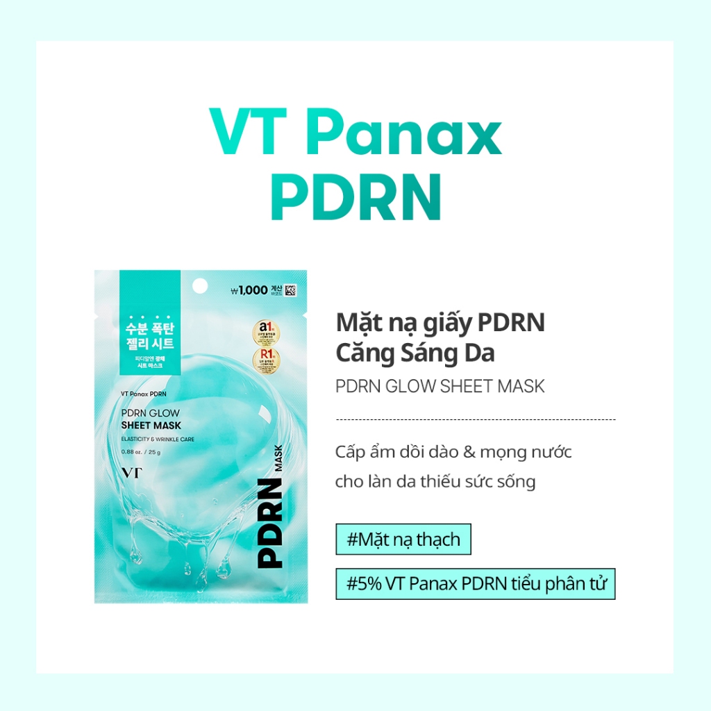 [VT] Mặt nạ PDRN Glow Sheet Mask Vegan PDRN Jelly, dưỡng ẩm sáng da & làm mát <Flagship chính thức>