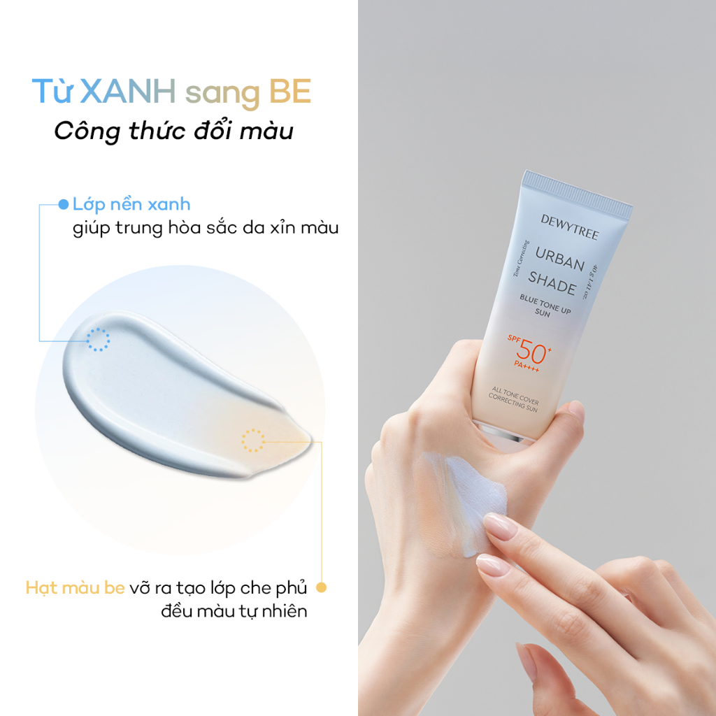[DEWYTREE] Kem Chống Nắng Urban Shade Blue Color Correcting Tone Up Với Glutathione & Niacinamide 40g