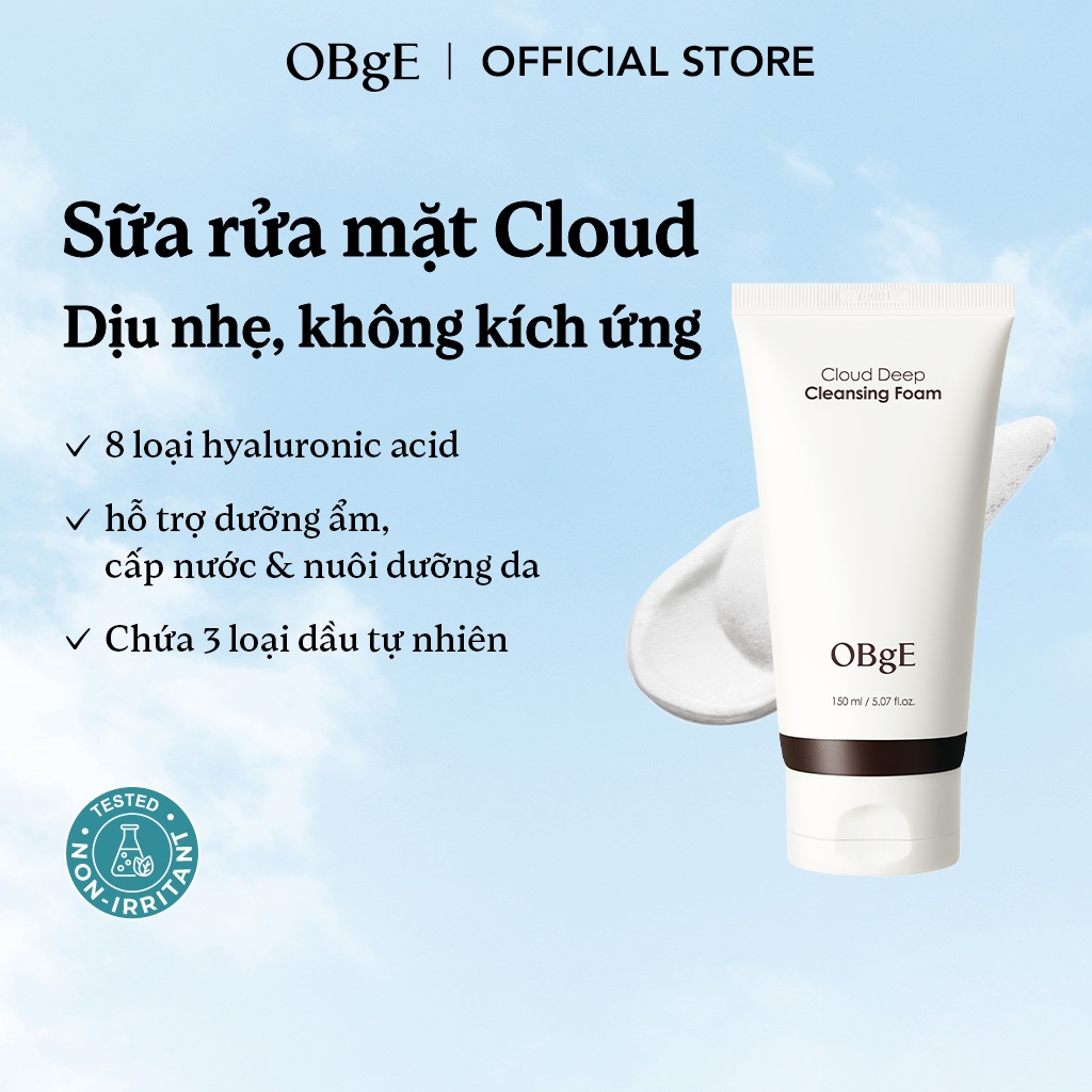 [OBgE Chính Hãng] Sữa Rửa Mặt Cloud 150ml Làm Sạch Sâu Dịu Nhẹ, Hỗ Trợ Làm Dịu Da Với Tràm Trà, Rửa Sạch Bã Nhờn Và Bụi Bẩn, Không Gây Khô Da