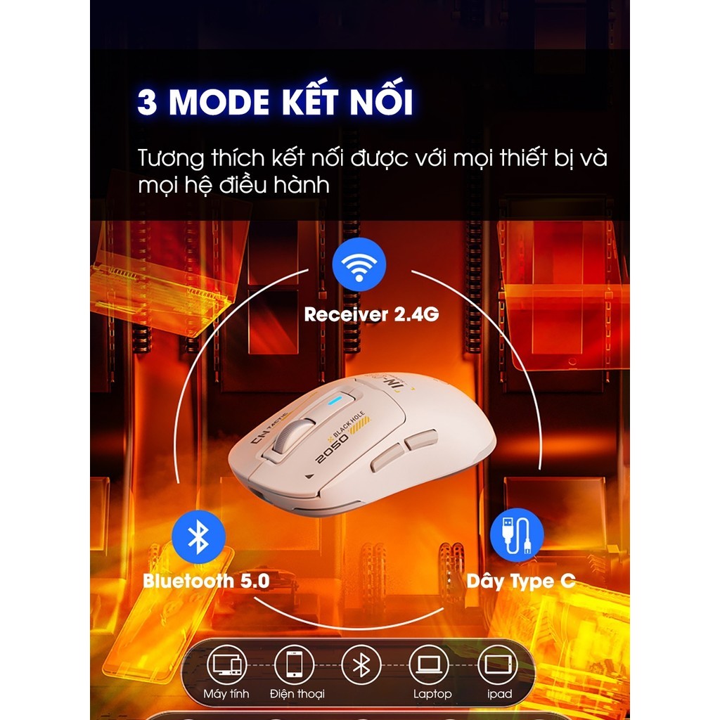 Chuột gaming không dây TEKKIN INPHIC IN6 chip PAW3395 8000hz 3 mode ...
