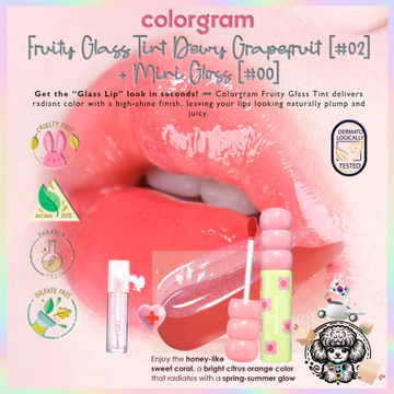 Tint thủy tinh trái cây COLORGRAM | #02 Bưởi Sương + Mini #00 Pearl Gloss – Son Tint Juicy Hàn Quốc 4.6 g| Son bóng dưỡng ẩm lâu trôi cho môi mịn màng & đầy đặn
