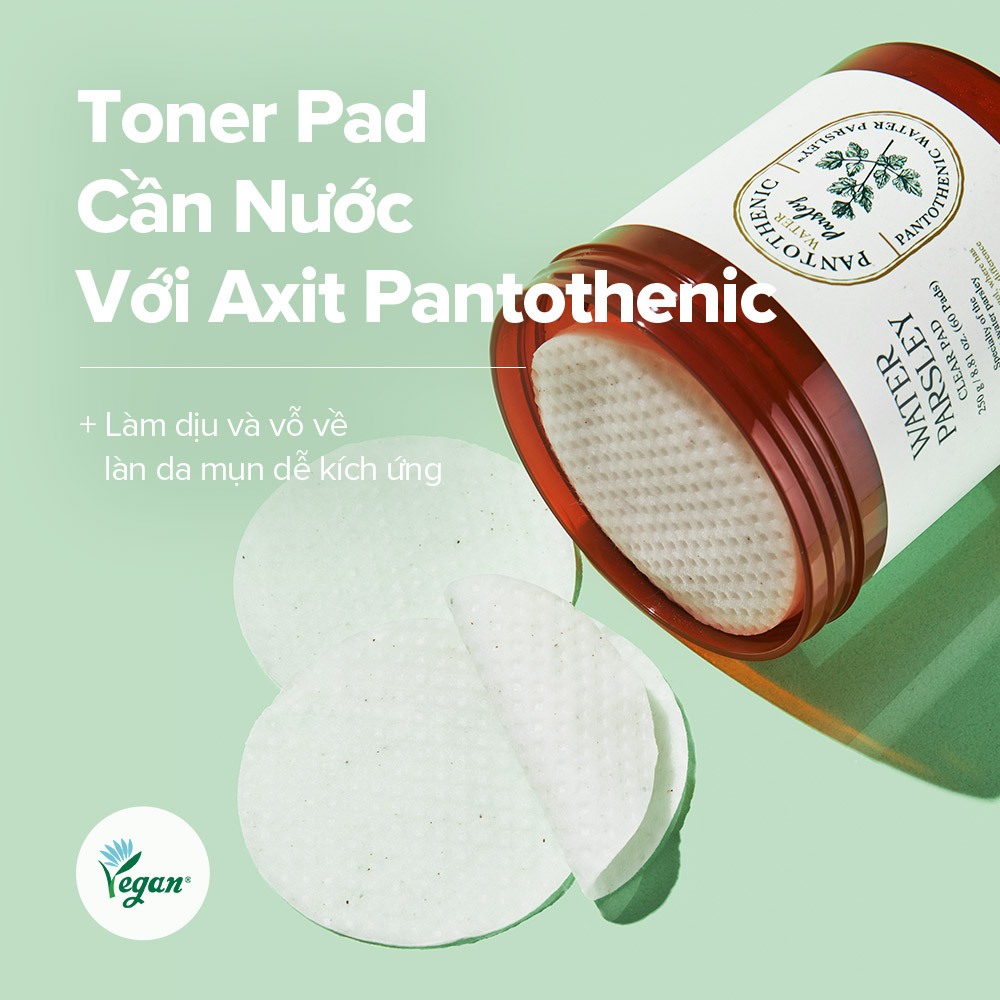 Ảnh Hộp 60 miếng bông cần nước / B5 kiểm soát bã nhờn và chống viêm / Pantothenic Water Parsley Clear Pad / Toner Pad 1