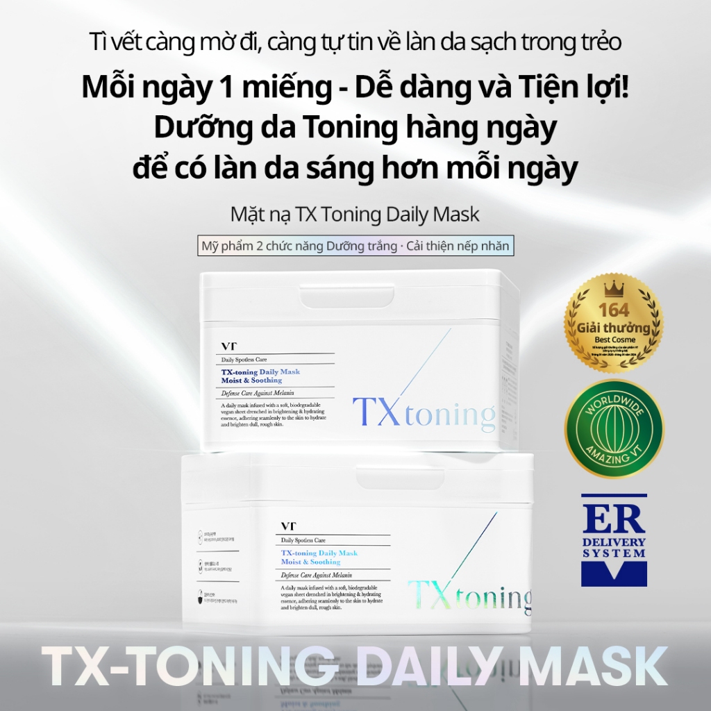 [VT] TX-Toning Daily Mask 30pcs (Mặt nạ hàng ngày) Axit Tranexamic, Chăm sóc Melanin & Tăng sắc tố, làn da rạng rỡ [Official Flagship]