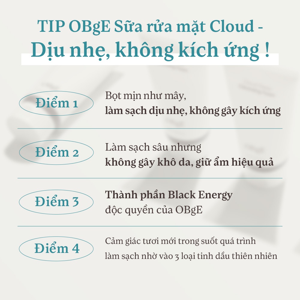 [OBgE Chính Hãng] Sữa Rửa Mặt Cloud 150ml Làm Sạch Sâu Dịu Nhẹ, Hỗ Trợ Làm Dịu Da Với Tràm Trà, Rửa Sạch Bã Nhờn Và Bụi Bẩn, Không Gây Khô Da