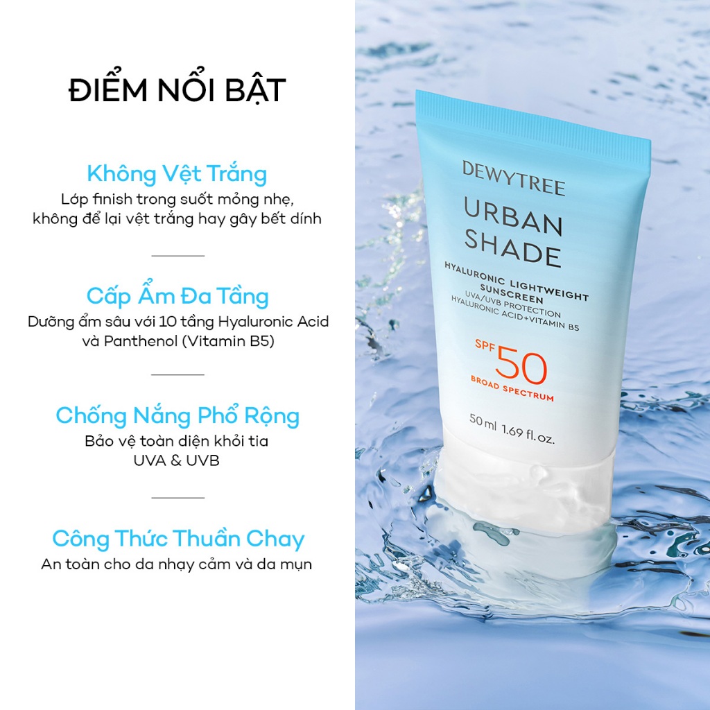 [DEWYTREE] Kem Chống Nắng Dưỡng Ẩm Mịn Lì & Kiềm Dầu với Niacinamide Hyaluronic Acid SPF50+ PA++++50ml