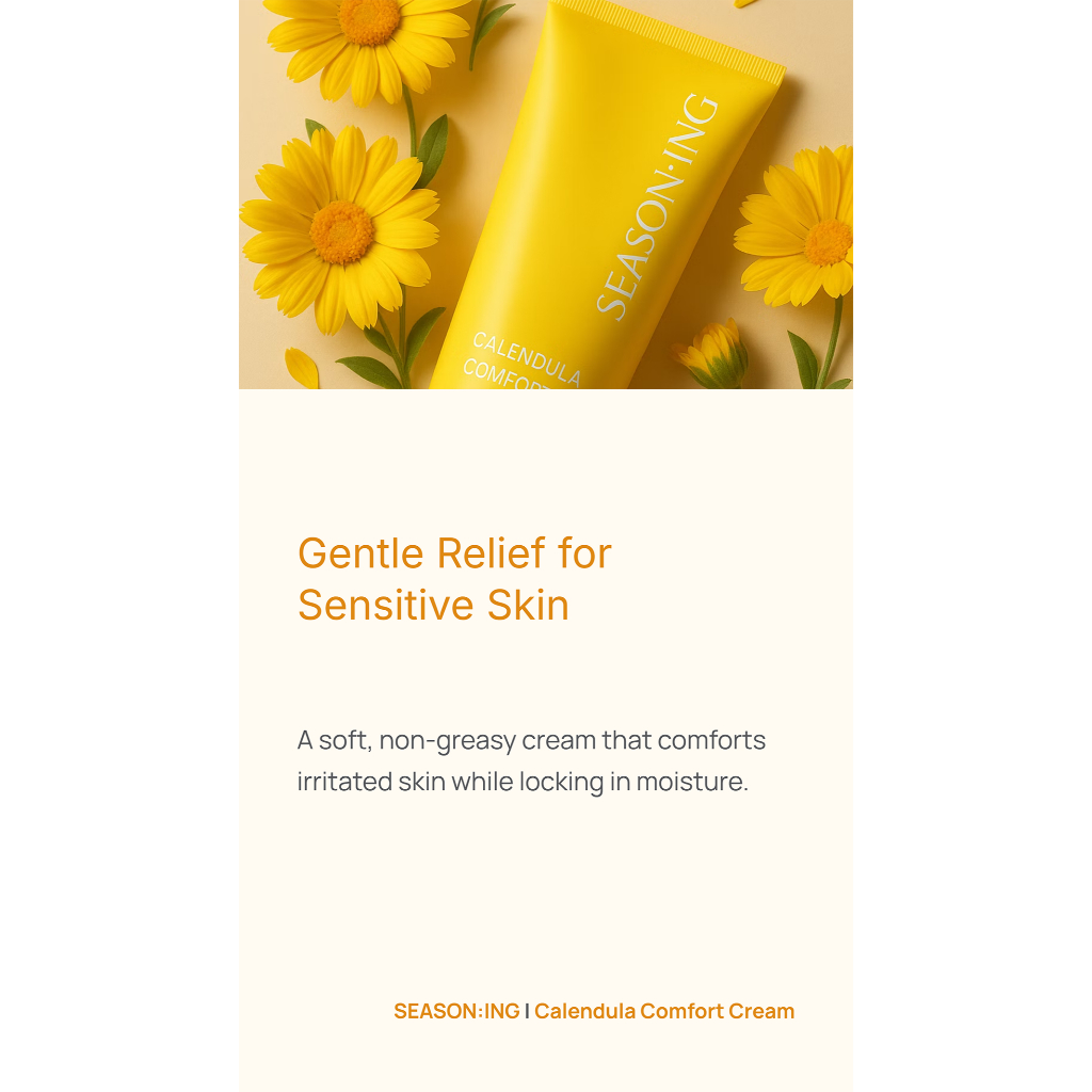 Calendula Cream | SEASON:ING Kem Dưỡng Hoa Cúc 80ml | Niacinamide Ceramide Da Nhạy Cảm K-Beauty