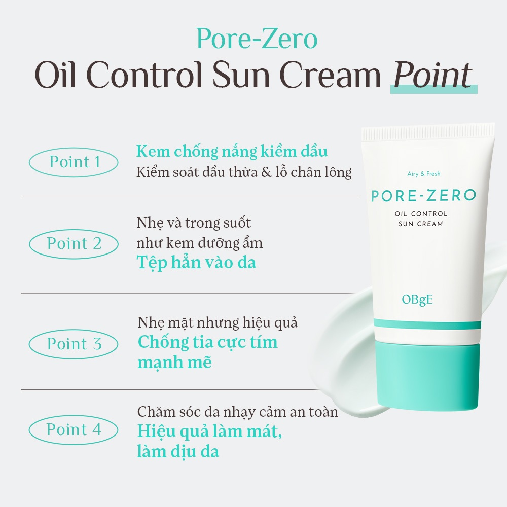 [OBgE Chính hãng] Kem chống nắng kiểm soát dầu Pore Zero 50ml | Không bóng dầu | Kem chống nắng không bã nhờn | Nhẹ và trong suốt | Hiệu quả làm se khít lỗ chân lông | Làm mát, làm dịu