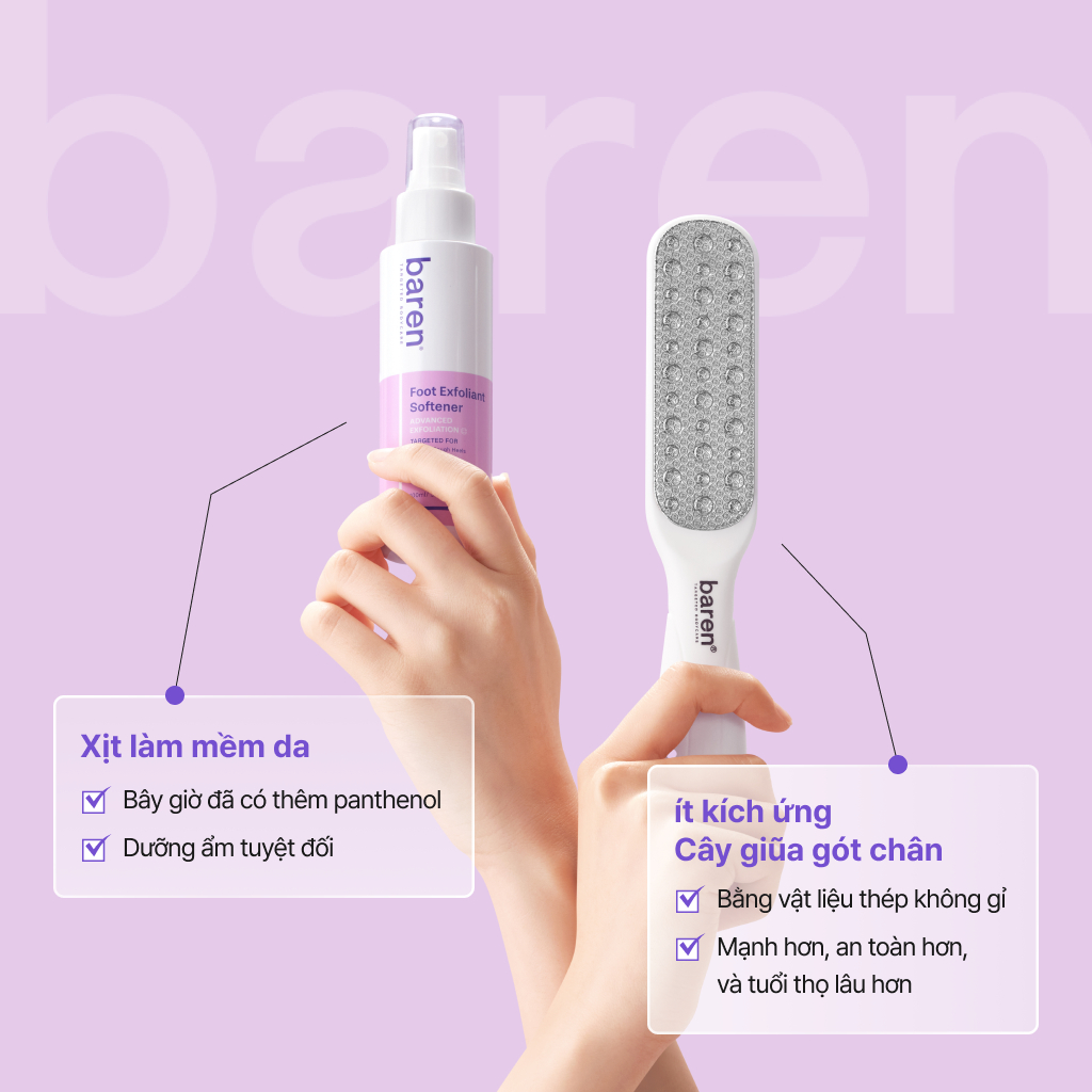 [BEST] Bộ dụng cụ tẩy vết chai 1 phút BAREN cho bàn chân: Dụng cụ chà gót & Xịt peel chân [Tẩy da chết, Dụng cụ làm móng chân, Tẩy tế bào chết]