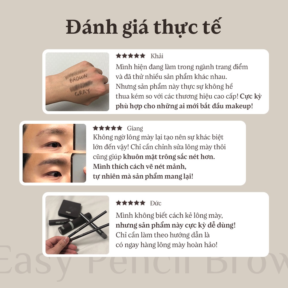 [OBgE Chính hãng] Chì kẻ mày Easy #Xám đậm / #Nâu đậm | Lông mày siêu mảnh | Giữ màu lâu trôi | Giảm thiểu lem trôi | Công thức cứng cáp và chắc chắn | 2 màu sắc tùy chỉnh cho nam giới