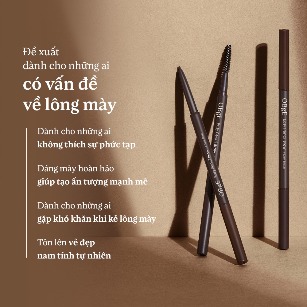 [OBgE Chính hãng] Chì kẻ mày Easy #Xám đậm / #Nâu đậm | Lông mày siêu mảnh | Giữ màu lâu trôi | Giảm thiểu lem trôi | Công thức cứng cáp và chắc chắn | 2 màu sắc tùy chỉnh cho nam giới