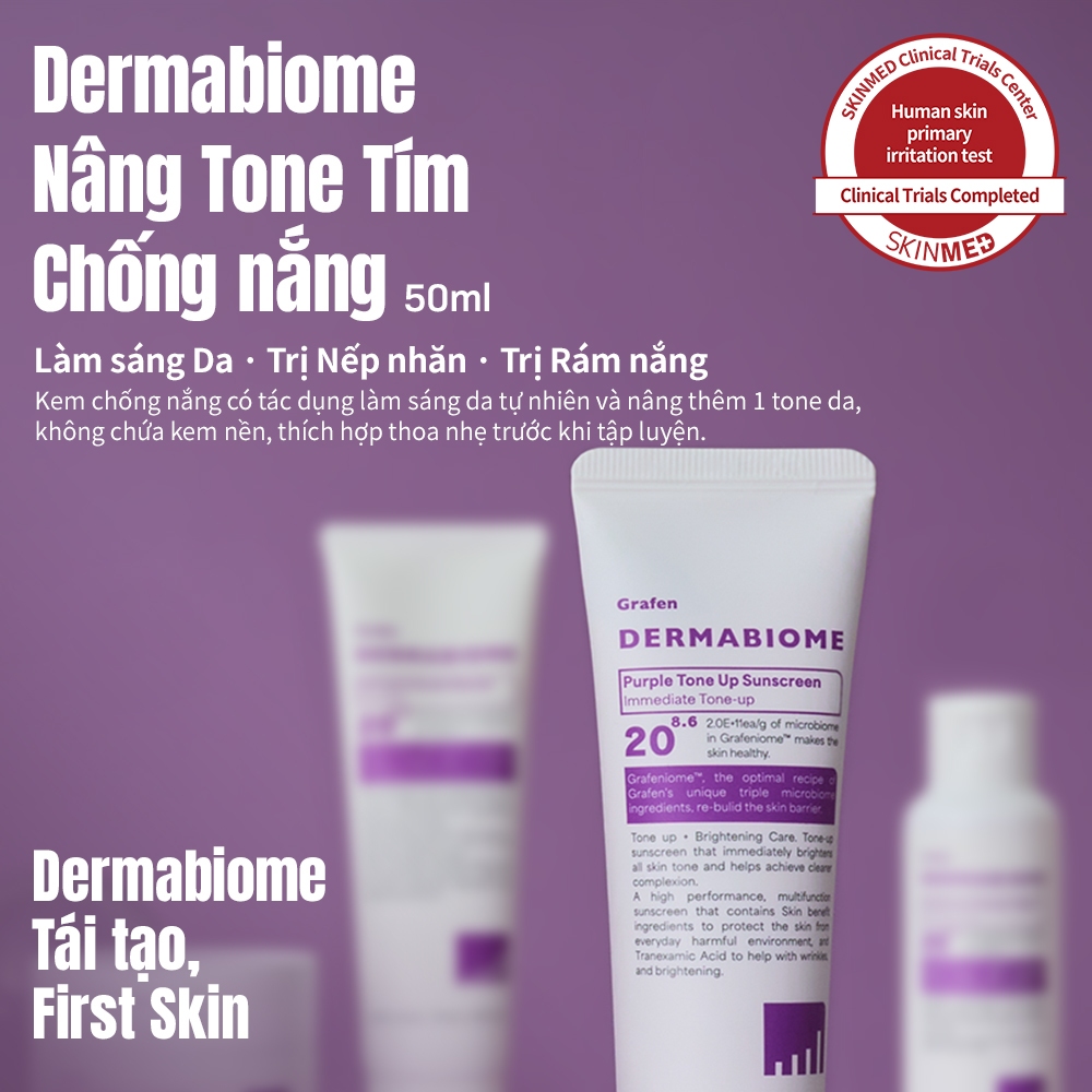 Ảnh Kem chống nắng tông màu tím DERMABIOME 50ml [SPF50 +, PA + + + + / Chống nhăn / Làm sáng da / Kem chống nắng] 1