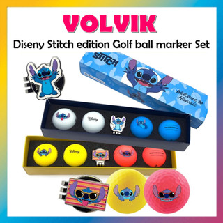 [VOLVIK] Bộ bút đánh dấu và 4 quả bóng golf thiết kế Disney Stitch (Vàng/Xanh)