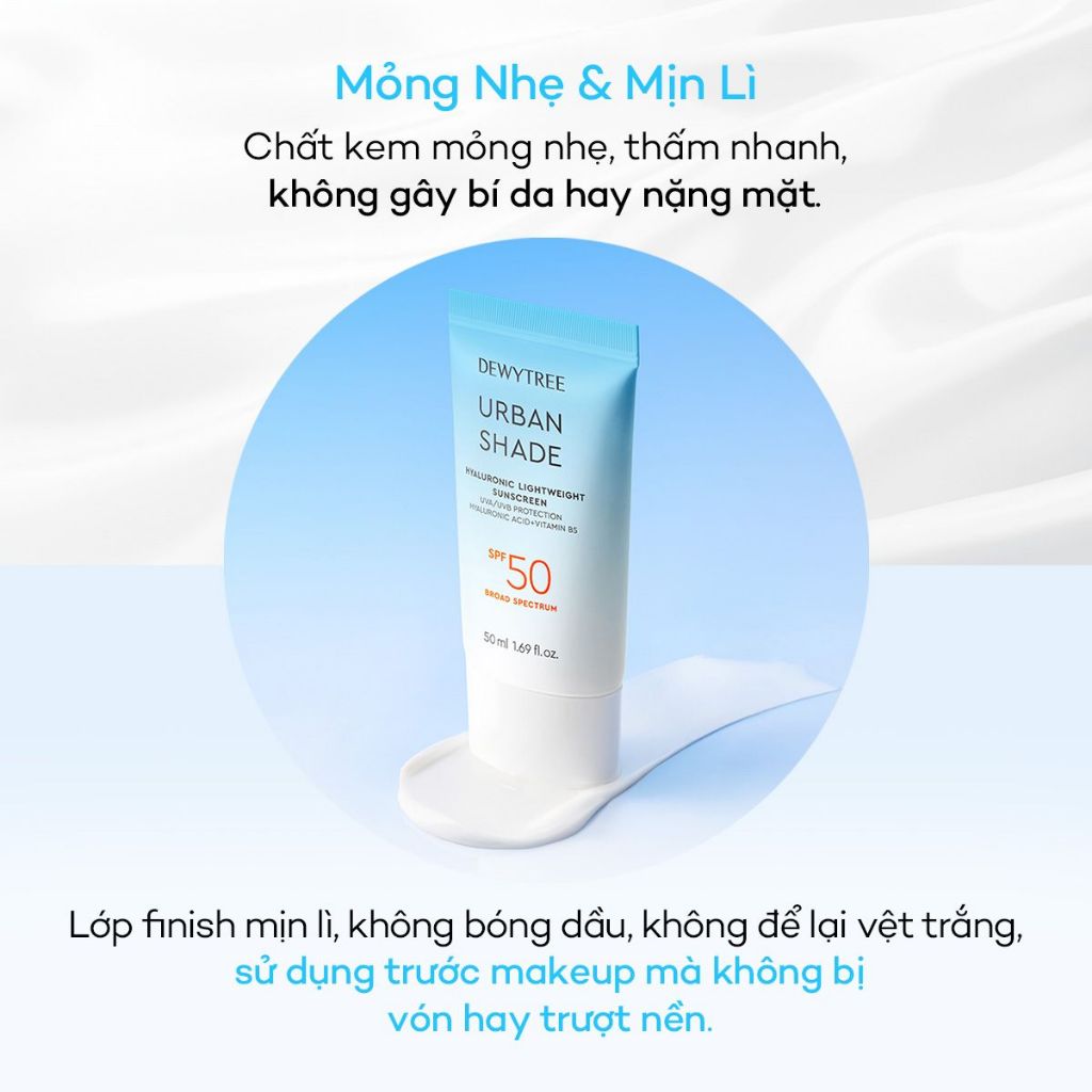 [DEWYTREE] Kem Chống Nắng Dưỡng Ẩm Mịn Lì & Kiềm Dầu với Niacinamide Hyaluronic Acid SPF50+ PA++++50ml