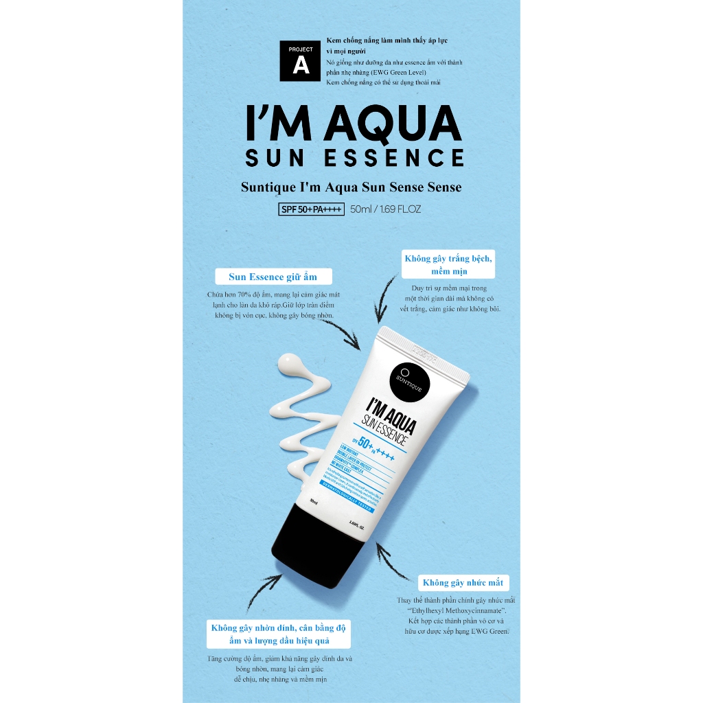 Kem chống nắng Suntique I 'm Aqua Sun Essence SPF50 + PA + + + +, bảo vệ 2 lớp, cho da nhạy cảm