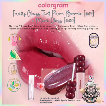Tint thủy tinh trái cây COLORGRAM | #19 Bom mận + Mini #00 Pearl Gloss – Son Tint Juicy Hàn Quốc 2.8g| Son bóng dưỡng ẩm lâu trôi cho môi mịn màng & đầy đặn