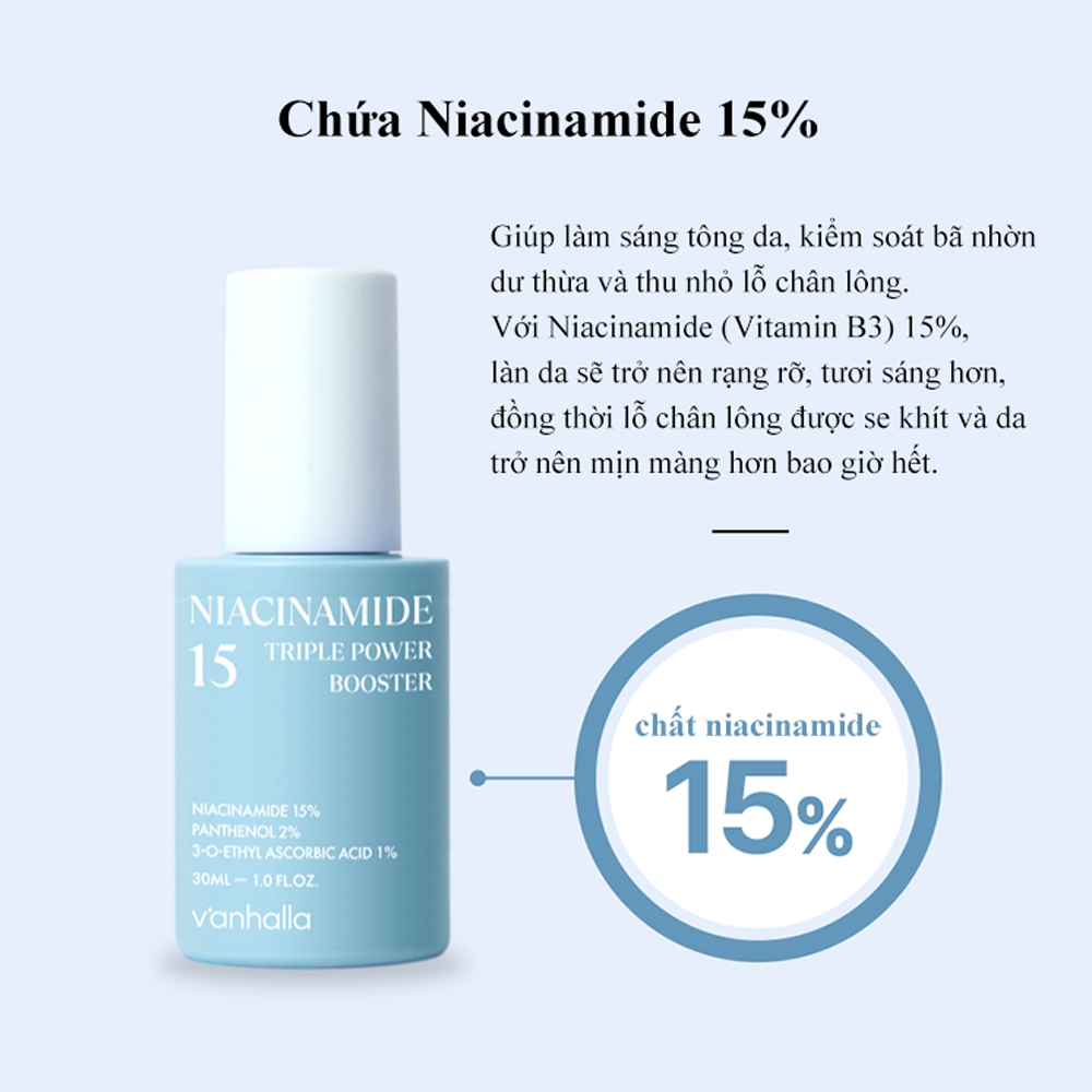 Serum Tinh chất dưỡng sáng V'anhalla Niacinamide 15 triple booster mịn da, chăm sóc lỗ chân lông