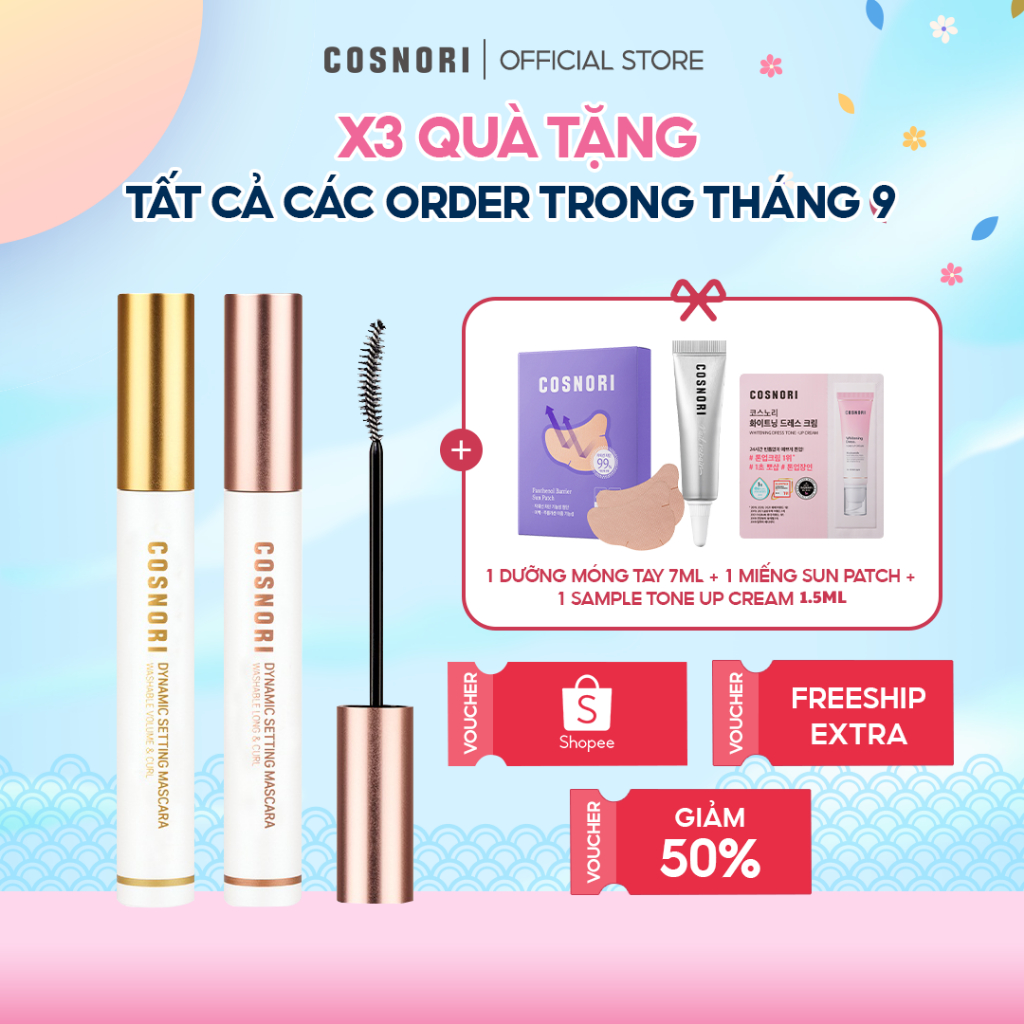 Mascara COSNORI Dynamic Setting Washable chuốt mi siêu cong 7ml