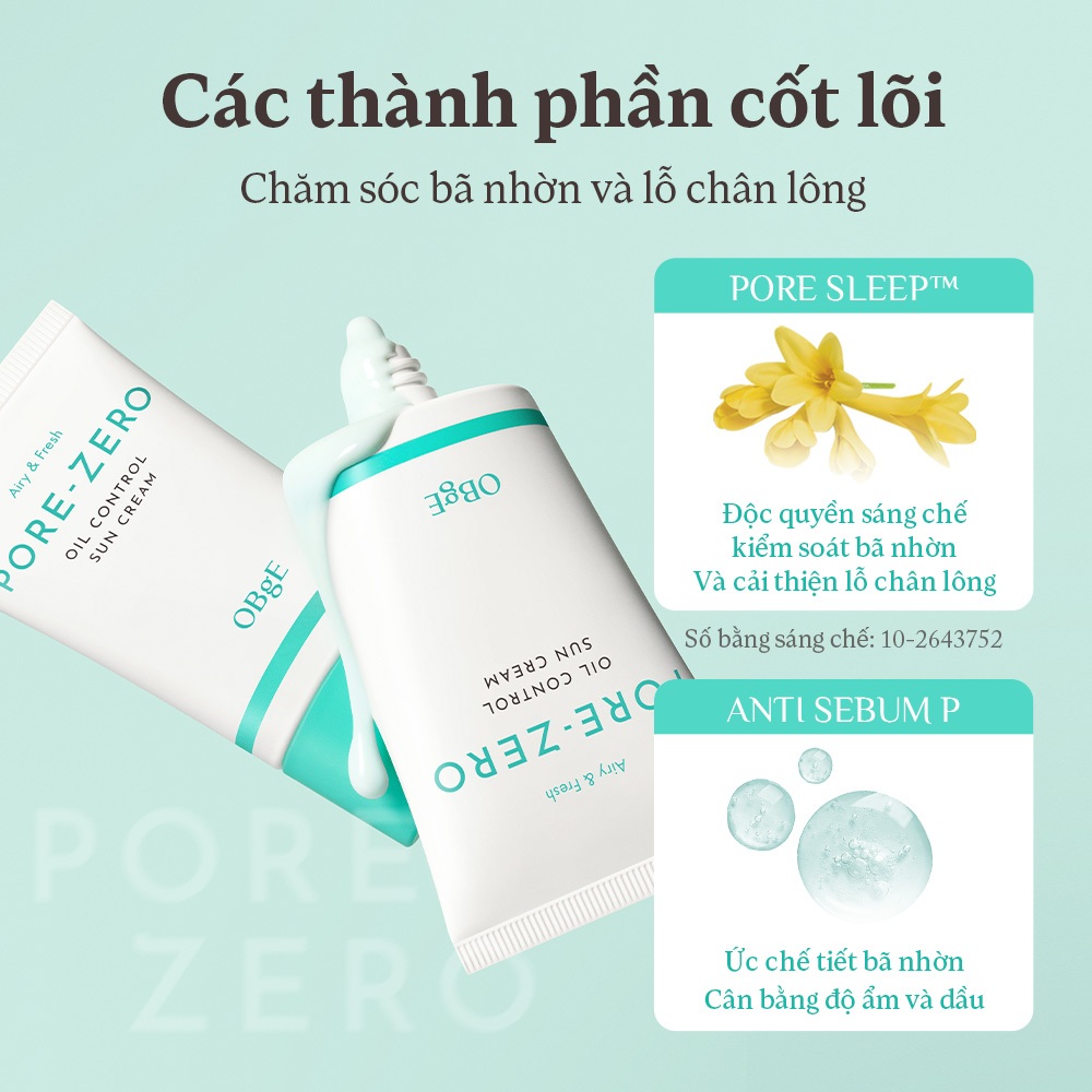 [OBgE Chính hãng] Kem chống nắng kiểm soát dầu Pore Zero 50ml | Không bóng dầu | Kem chống nắng không bã nhờn | Nhẹ và trong suốt | Hiệu quả làm se khít lỗ chân lông | Làm mát, làm dịu