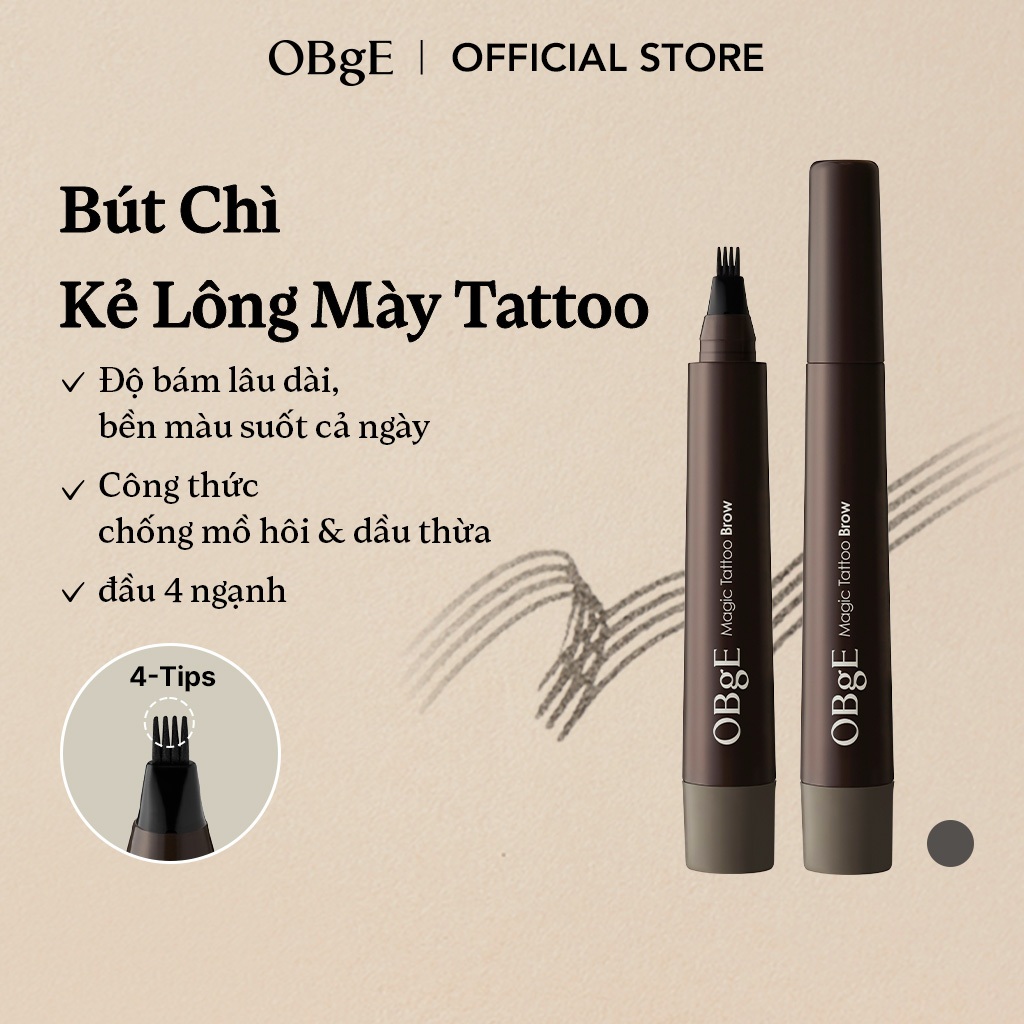 [OBgE Chính hãng] Bút kẻ mày phẩy sợi Magic Tattoo Brow 2ml #Xám tự nhiên | Độ bền mạnh mẽ | Chống mồ hôi & dầu | Lông mày sắc nét, ấn tượng | Chạm từng sợi lông mày tinh tế | Kết cấu lông mày