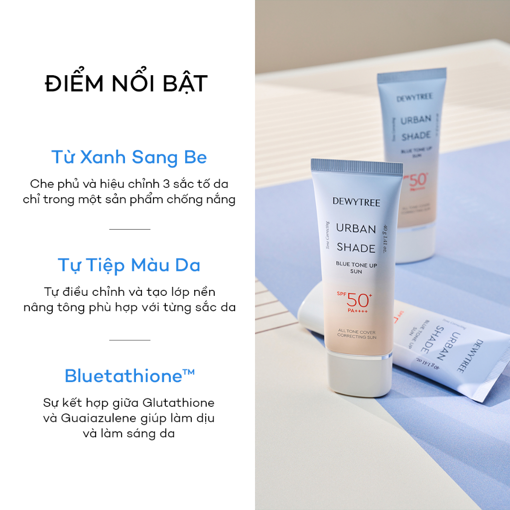[DEWYTREE] Kem Chống Nắng Urban Shade Blue Color Correcting Tone Up Với Glutathione & Niacinamide 40g