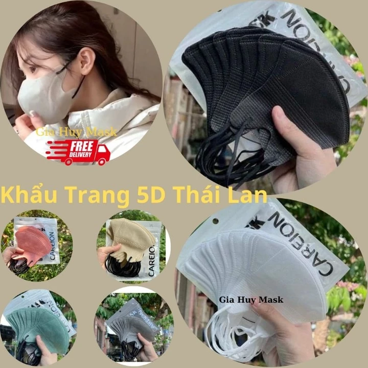COMBO 100 Chiếc Khẩu Trang 5D - THÁI LAN Khẩu Trang CAREON Đủ Màu Kháng Khuẩn Cao Cấp