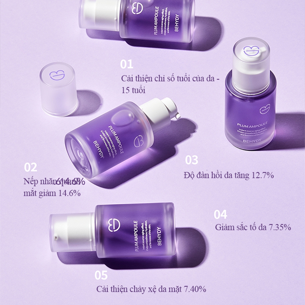 Tinh chất BEHYDY Plum Ampoule 30ml, chống lão hóa, đàn hồi da, ngăn ngừa nếp nhăn và chảy xệ