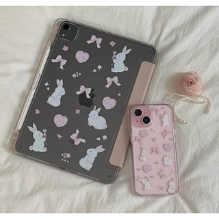 Tâm trạng lãng mạn - hình thỏ ruy băng hình trái tim hoa văn trong suốt tương thích cho iPhone 16 15 14 13 12 11 pro max s25 s24 s23 s22 s21 s20 note z fold 6