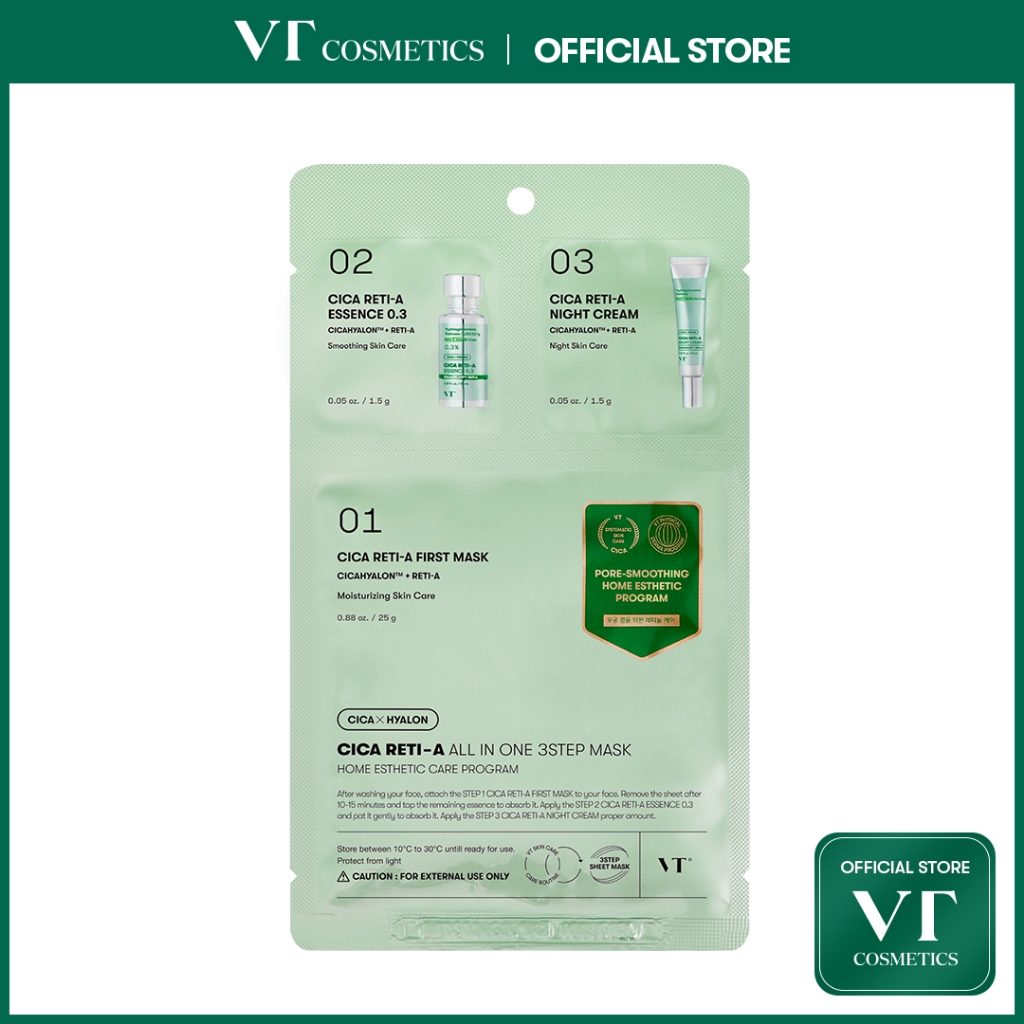 [Vt] CICA RETI-A ALL IN ONE 3STEP MASK Retinol 0,3%, Panthenol, Ceramide Complex, Vitamin C, Chăm sóc kết cấu lỗ chân lông & da < Official Flagship >