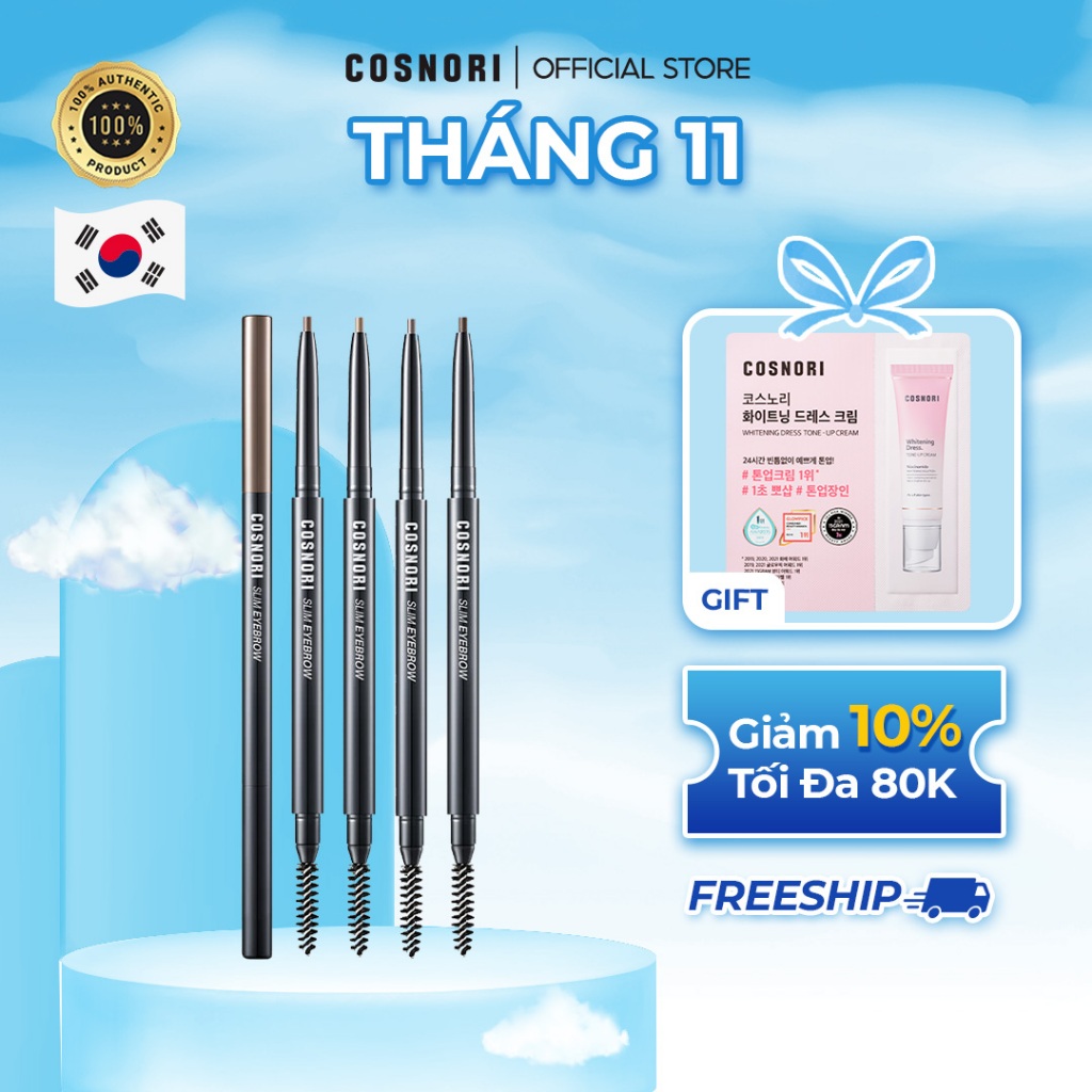 Bút kẻ lông mày COSNORI Slim Eyebrow Pencil đầu mảnh trong suốt sắc sảo 0.13g