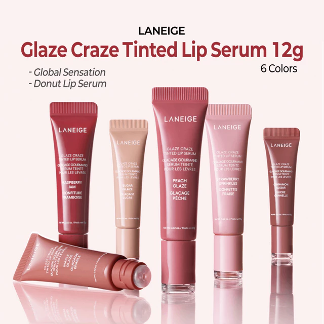 LANEIGE Glaze Craze Tinted Lip Serum 12g (6 Màu) | Serum dưỡng môi / Donut toàn cầu