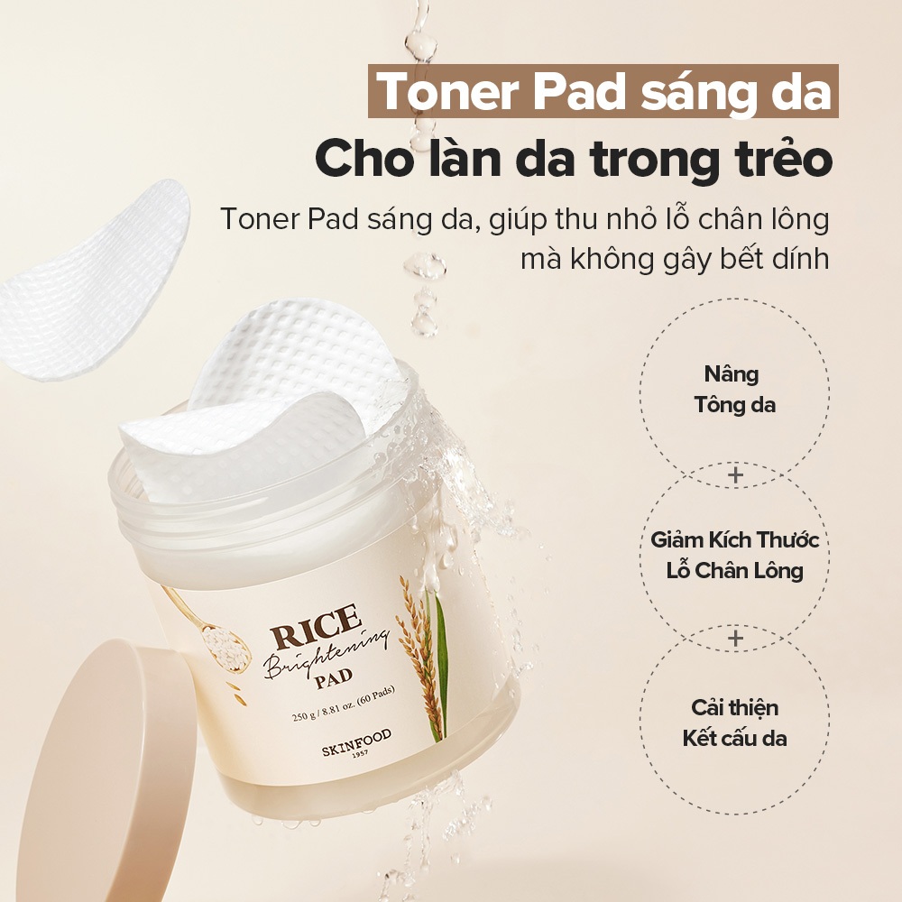 Ảnh Hộp 60 miếng bông gạo dưỡng trắng/ Nâng tông da/ Giảm Kích Thước Lỗ Chân Lông/ Rice Brightening Toner Pad 2