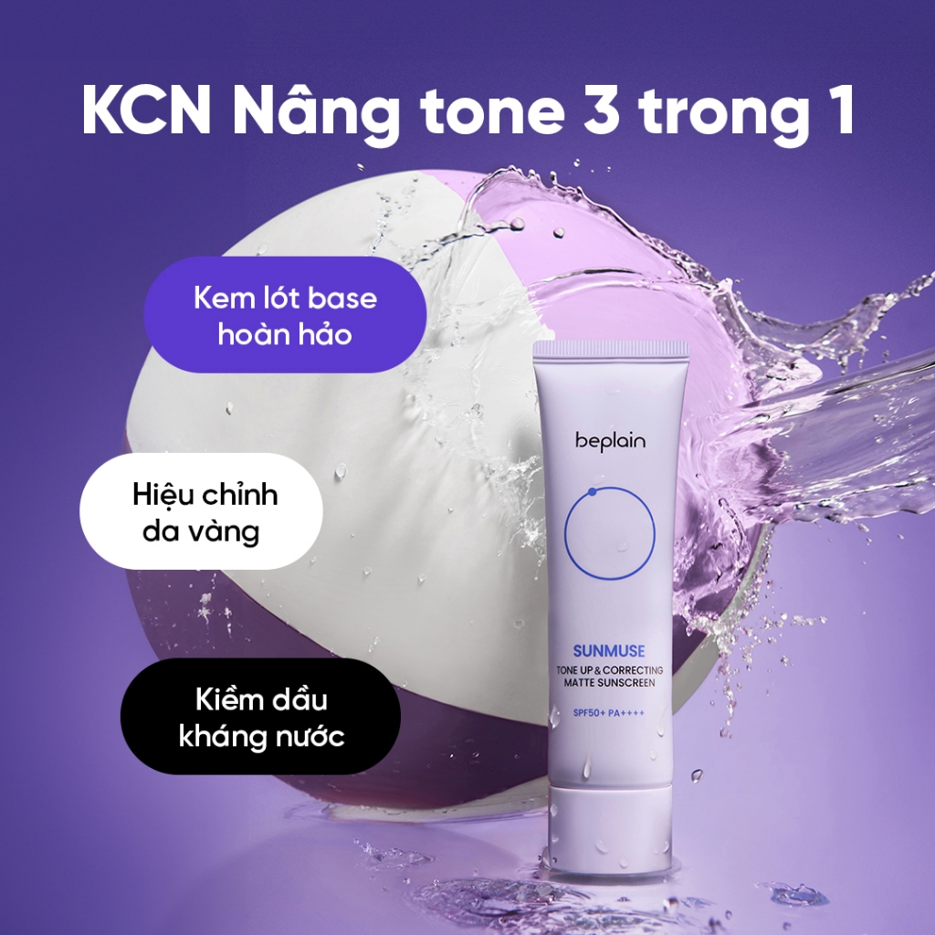 Ảnh Kem chống nắng BEPLAIN Sunmuse lai Vật Lý & Hoá Học Nâng Tone & Hiệu chỉnh da Matte Mịn lì SPF 50+ PA++++ 50ml + 20ml 3