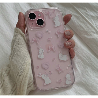 Tâm trạng lãng mạn - hình thỏ ruy băng hình trái tim hoa văn trong suốt tương thích cho iPhone 16 15 14 13 12 11 pro max s25 s24 s23 s22 s21 s20 note z fold 6