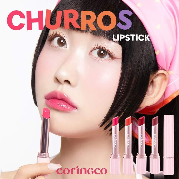 Coringco Son Dầu Dính Hồng Churros Plumping Son Bóng Dính 8 Màu Thủy Tinh Nước Dưỡng Ẩm Thạch Tint Son Môi
