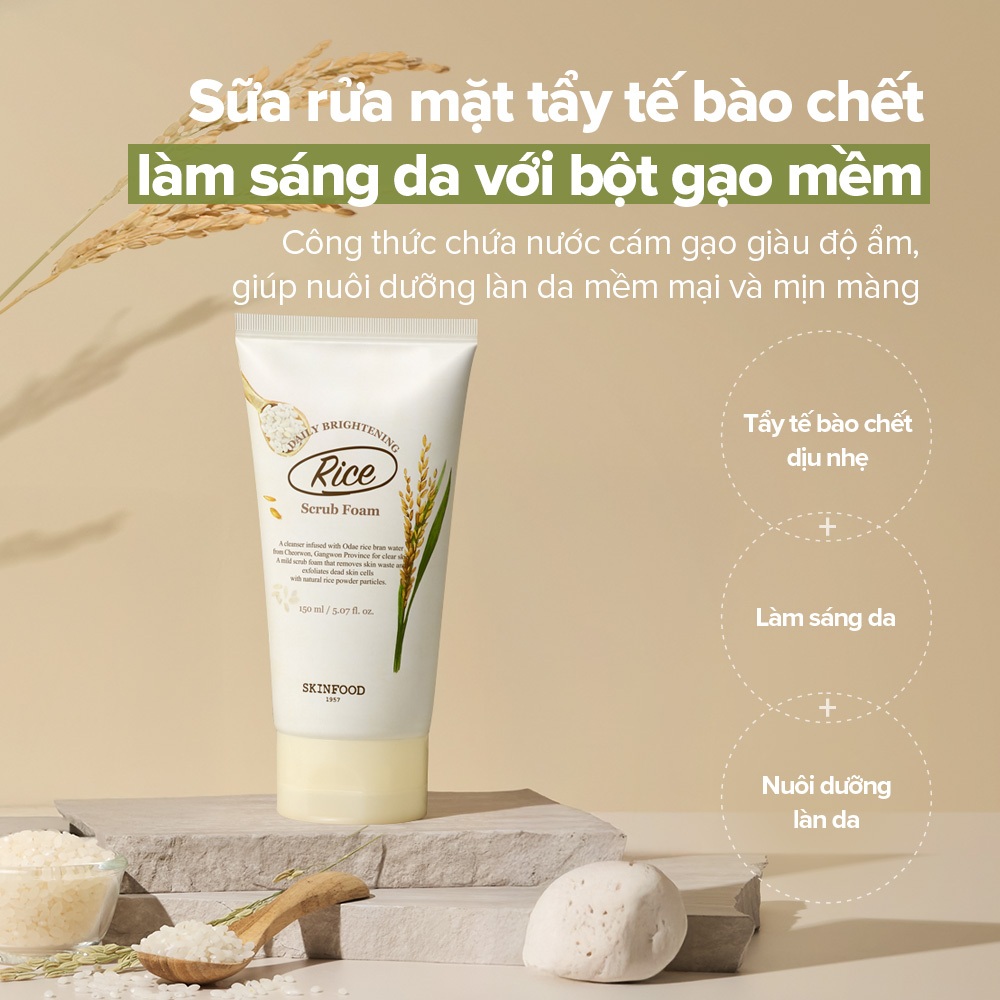 Ảnh Sữa rửa mặt gạo tạo bọt làm sạch cho da nhạy cảm Rice Daily Brightening Scrub Foam 150ml 2
