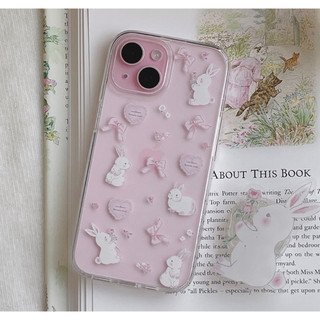 Tâm trạng lãng mạn - hình thỏ ruy băng hình trái tim hoa văn trong suốt tương thích cho iPhone 16 15 14 13 12 11 pro max s25 s24 s23 s22 s21 s20 note z fold 6