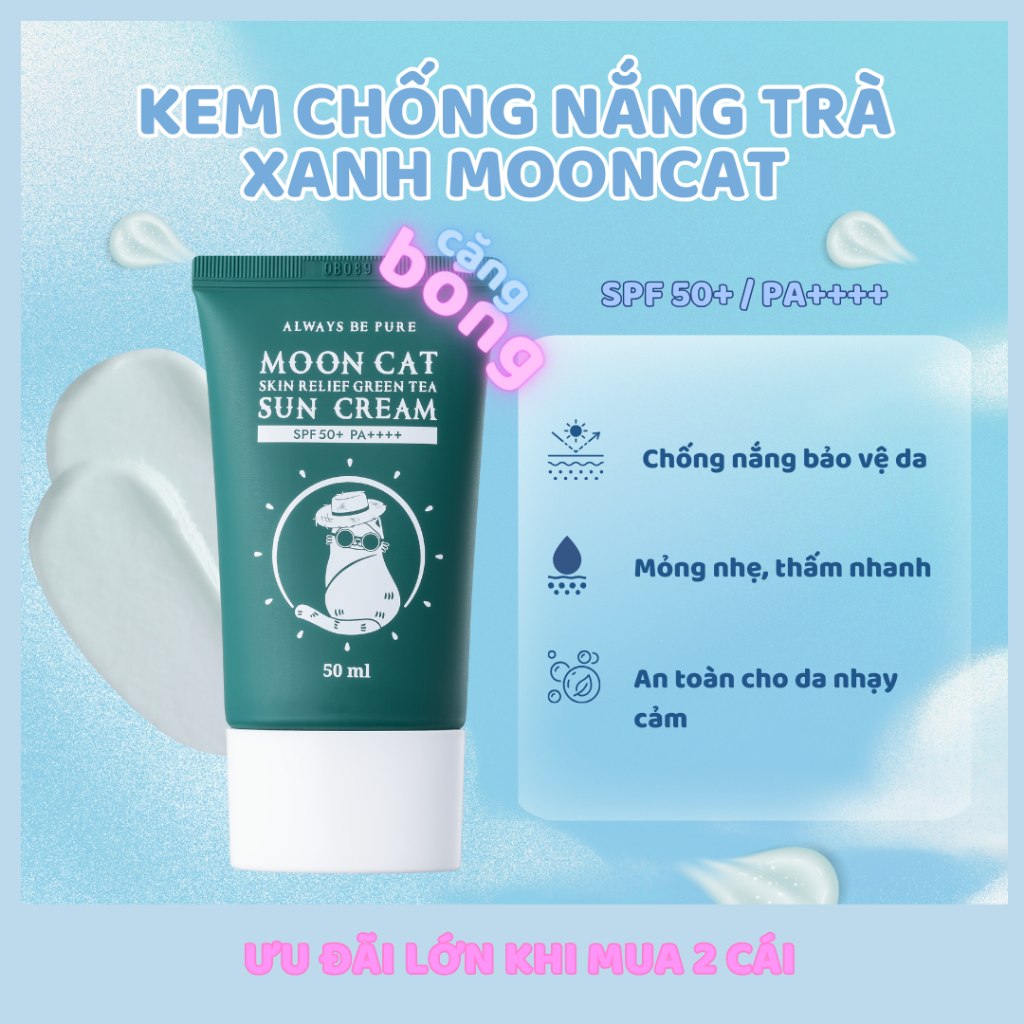 Ảnh Kem chống nắng dịu nhẹ ALWAYS BE PURE Moon Cat Skin Relief Green Tea Sun Cream SPF 50+/ PA++++ 2