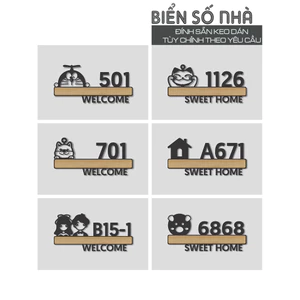 Bảng số nhà, homestay, biển số căn hộ bằng gỗ dán hoặc treo tường thiết kế theo yêu cầu decor theo phong cách vintage