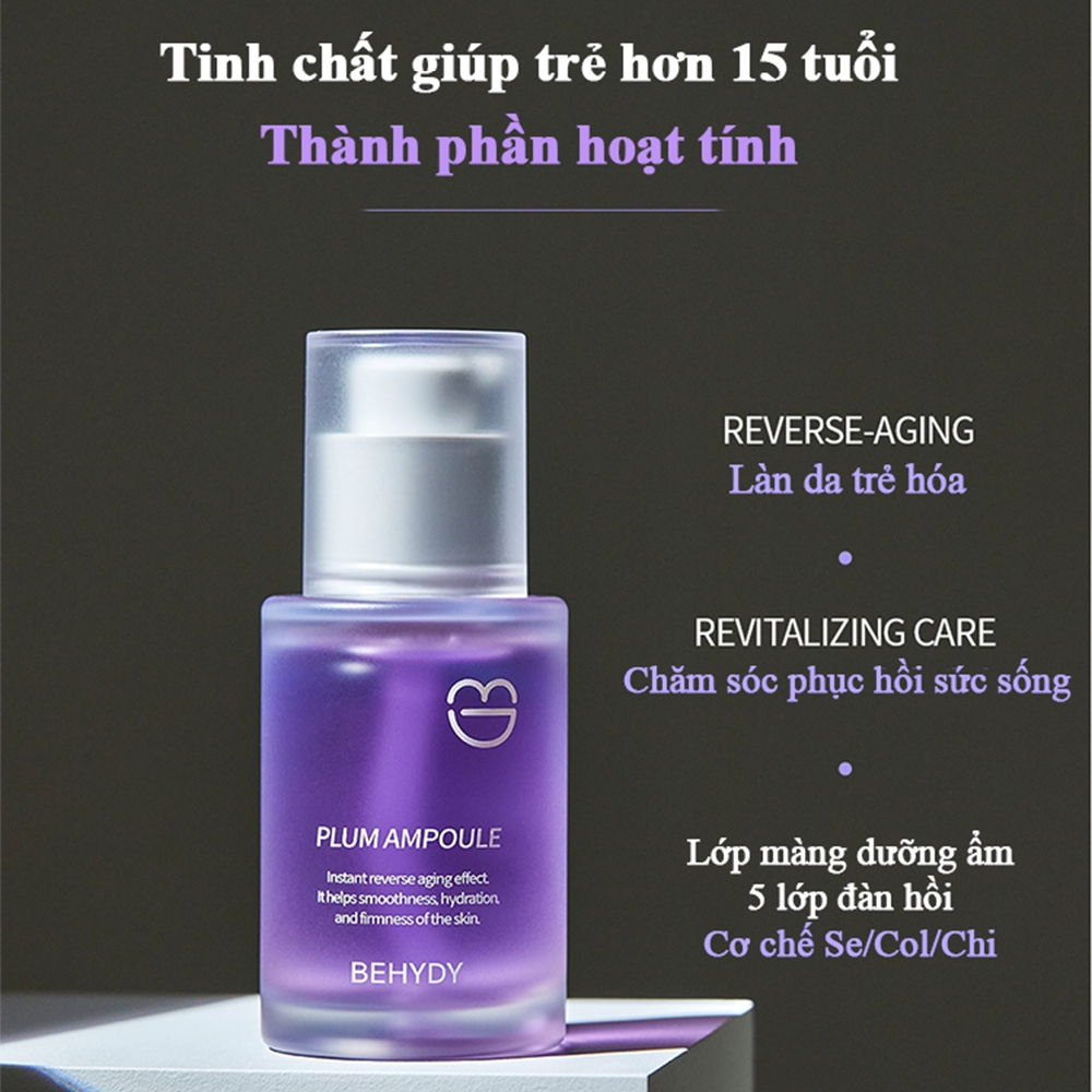 Tinh chất BEHYDY Plum Ampoule 30ml, chống lão hóa, đàn hồi da, ngăn ngừa nếp nhăn và chảy xệ