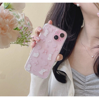 Tâm trạng lãng mạn - hình thỏ ruy băng hình trái tim hoa văn trong suốt tương thích cho iPhone 16 15 14 13 12 11 pro max s25 s24 s23 s22 s21 s20 note z fold 6