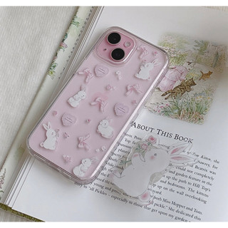 Tâm trạng lãng mạn - hình thỏ ruy băng hình trái tim hoa văn trong suốt tương thích cho iPhone 16 15 14 13 12 11 pro max s25 s24 s23 s22 s21 s20 note z fold 6